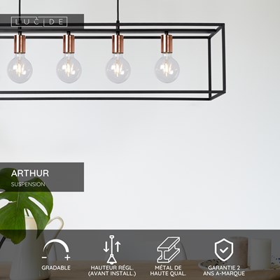 Lucide ARTHUR - Suspension - 5xE27 - Noir